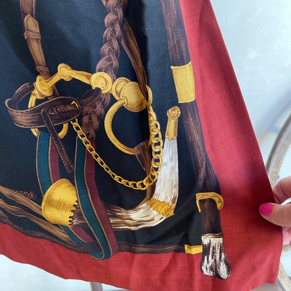 RALPH LAUREN Equestrian Horse Bit Hunter Black Red Lined Wool Wrap Skirt 8 USA - Picture 11 of 14